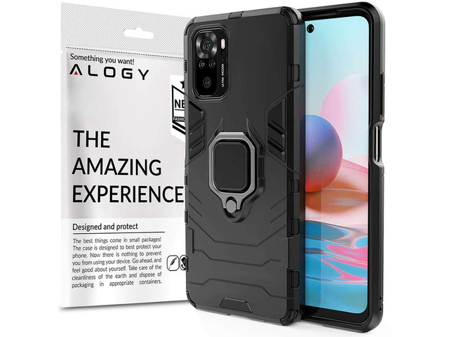 Etui Alogy Stand Ring Armor do Xiaomi Redmi Note 10/10s czarne + Szkło