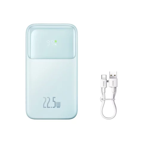 Powerbanka Baseus Comet Series s displejem 10000mAh 22,5W - modrá USB-A - USB-C kabel 0,3m