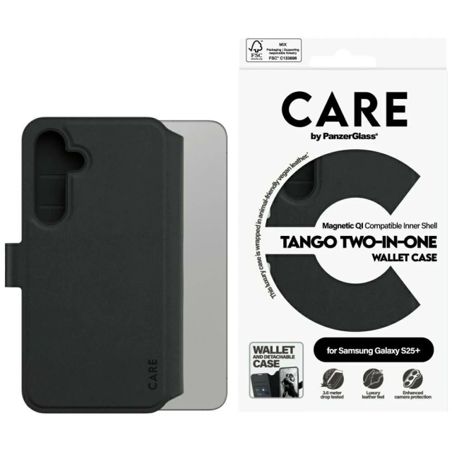 CARE Case for Samsung Galaxy S25 by PanzerGlass Feature Tango Wallet 2in1 Black