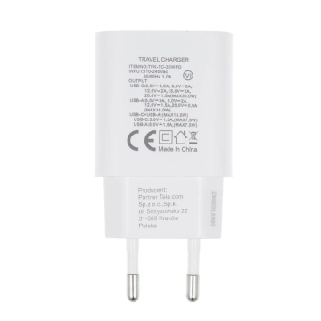 Настінний зарядний пристрій FORCELL F-ENERGY Type C USB A PD QC4.0 3A 30W Білий