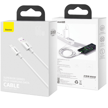 1m kábel Baseus Superior USB na USB-C typ C 66W biely kábel