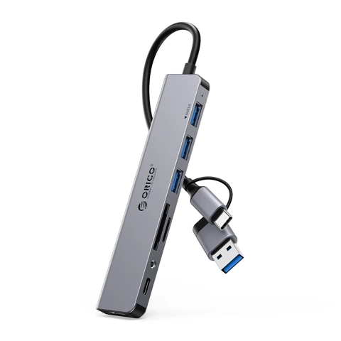 Hub USB Orico YSA8-U3 8w1 USB-C/A SD Audio Szary