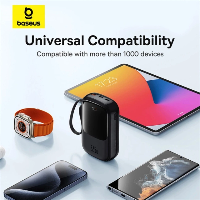 Baseus Qpow Pro 20000mAh 22.5W Powerbank із вбудованим кабелем USB-C і дисплеєм - чорний
