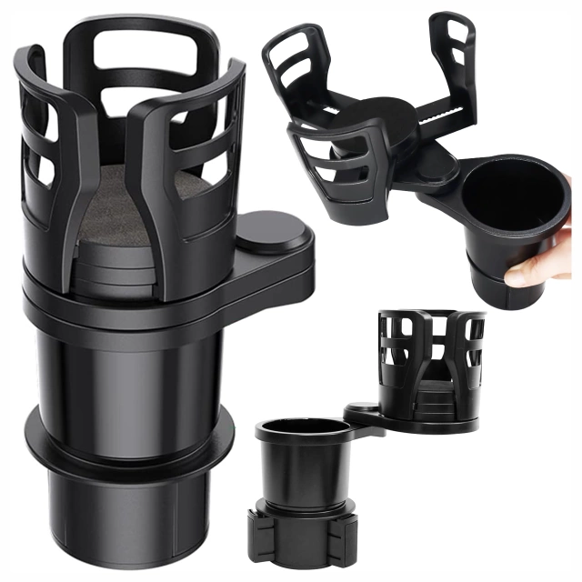 Uchwyt Samochodowy na Kubek i Butelkę, z Miejscem na Telefon Tablet, Regulowany 360° i Stabilny, montaż w miejsce na kubek w aucie CupHolder™ – Czarny