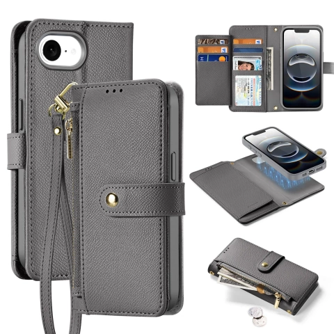 iPhone 16e Dux Ducis Lawa Leather Case with MagSafe Wallet Gray