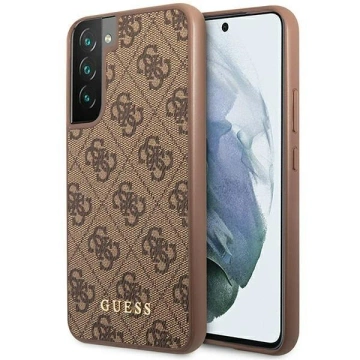 Etui Guess GUHCS23SG4GFBR pre Samsung Galaxy S23 S911 brązowy/hnedé pevné puzdro 4G kovové zlaté logo