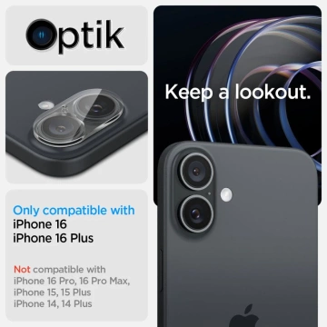 Tempered Glass Camera Protector Spigen Optik.Tr "EZ FIT" Camera Protector 2-PACK for Apple iPhone iPhone 16 / 16 Plus Crystal Clear