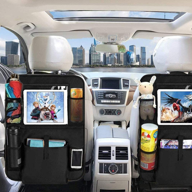 Car Seat Organizer Car Travel Cover Protector Cover Black 2x Headrest Holder