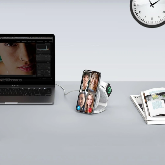 QI15W-A24 3V1 magnetická bezdrátová nabíječka MagSafe pro iPhone, Airpods, Apple Watch Grey