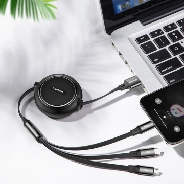 Розширювальний кабель Baseus Golden Loop 3in1 USB - micro USB / Lightning / USB-C 3.5A 35см - 120см чорний (CAMLT-JH01)