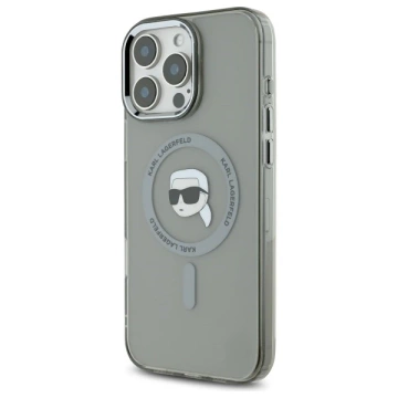 Karl Lagerfeld Hülle für iPhone 16 Pro Max 6,9" MagSafe Schwarzes Hardcase IML Metall Karl Head