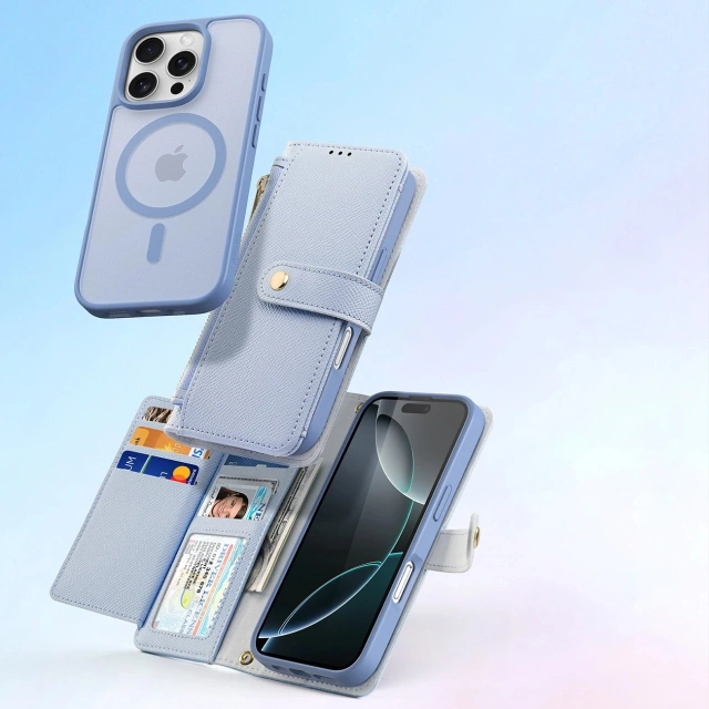 Kožené puzdro pre iPhone 16 Pro Max Dux Ducis Lawa s peňaženkou MagSafe modré