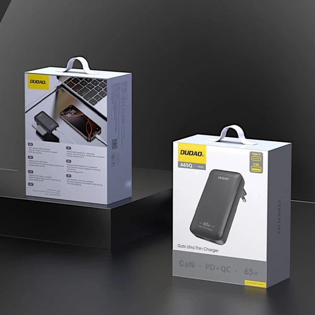Cestovná nabíjačka GaN Dudao 65W USB-C/USB-A PD EU/US – čierna