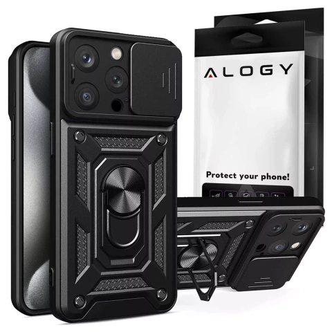 Чохол для Apple iPhone 16 Pro броньований Slide Case Ring корпус захист камери Camshield Alogy чорний
