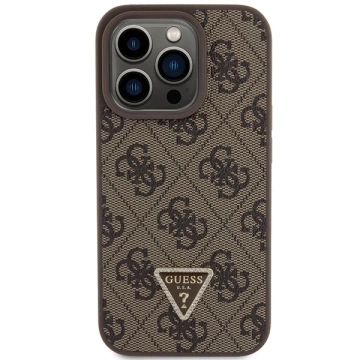 Etui Guess GUHCP15LP4TDPW na iPhone 15 Pro 6,1" brązowý/hnědý pevný obal Kožený 4G Triangle Strass