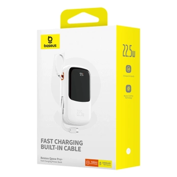 Powerbanka Baseus Qpow Pro 20000mAh 22,5W so vstavaným káblom USB-C a displejom – biela