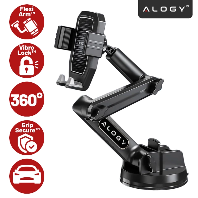 Car Phone Holder 7.2" for Truck Bus Lorry Excavator Car Long 43cm for Windshield Cockpit Alogy Black