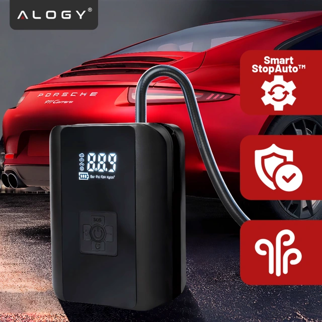 Electric Bicycle Pump for Bicycle Cordless Car Air Compressor Portable with Flashlight 150 PSI Alogy Black