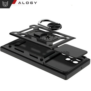 Puzdro pre Samsung Galaxy S25 Ultra, vysúvací krúžok, ochrana fotoaparátu, štít kamery, Alogy, čierne sklo