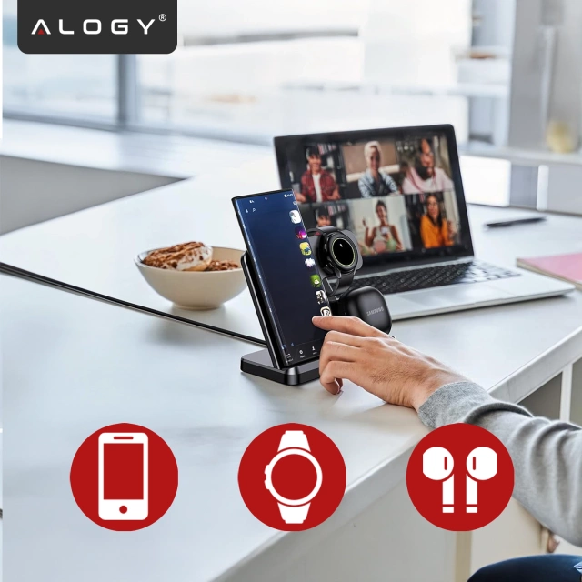 Bezdrôtová indukčná nabíjačka 3v1 Qi 3.0 Rýchla pre Samsung S22 S23 S24 Galaxy Watch Buds Station čierna