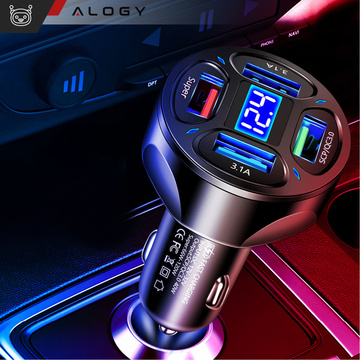 Автомобільний зарядний пристрій 4x USB QC 3.0 66W швидкий потужний для телефону Alogy Car black