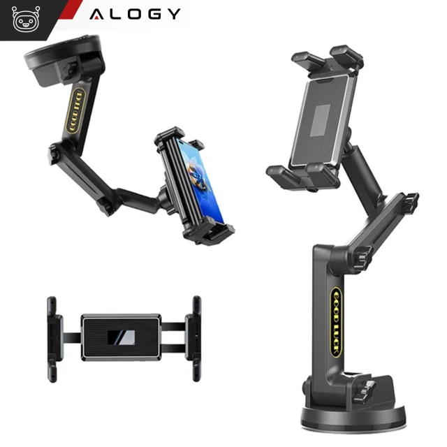 Uchwyt samochodowy na tablet, telefon 10.1" do tira busa ciężarówki koparki samochodu Długi 43cm na szybę kokpit Alogy Czarny