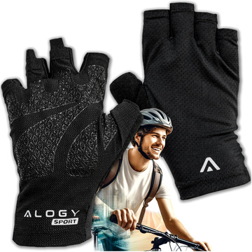 Alogy Cyklistické rukavice XL krátke bezprsté pánske dámske Unisex športové cyklistické rukavice na MTB Gravel Kross Black