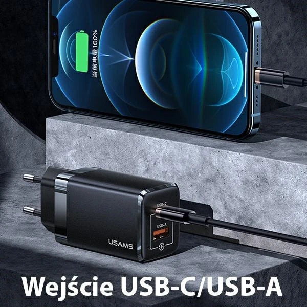 USAMS Ład. siec. T41 USB-C USB GaN 47W PD QC (iba hlava) Rýchle nabíjanie czarny/black CC137TC01 (US-CC137)