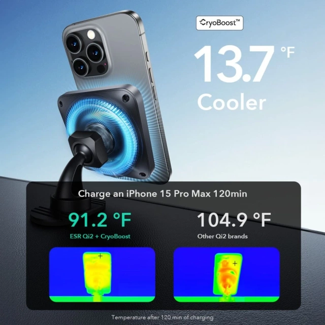 ESR HaloLock Qi2 Wireless Car Charger Holder with CryoBoost Magnetic MagSafe QI2 15W for Cockpit Air Vent