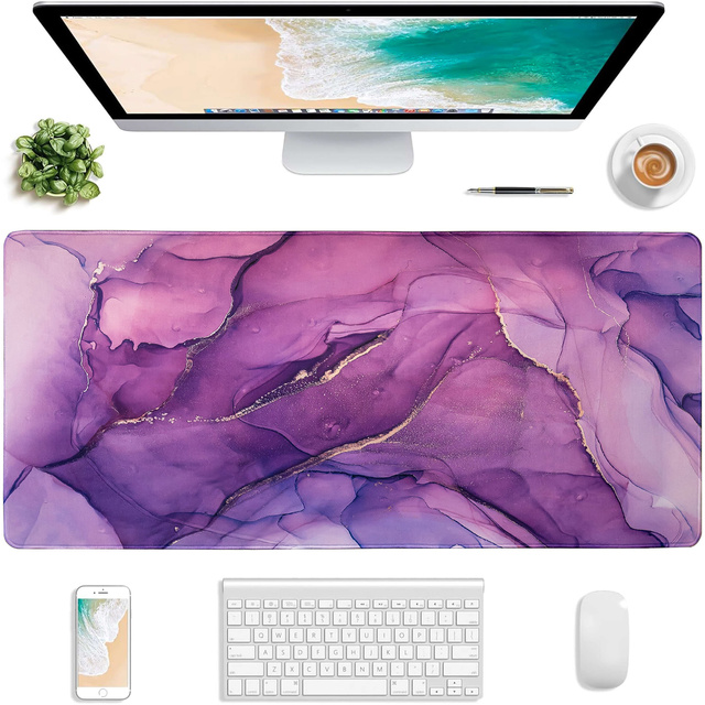 Desk pad for mouse keyboard Anti-slip gaming protective mat XXL 90x40 Alogy Marble purple