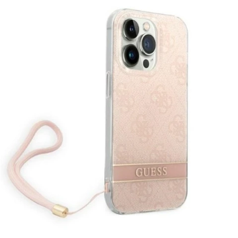 Guess GUOHCP14LH4STP case for Apple iPhone 14 Pro 6.1" pink/pink hardcase 4G Print Strap