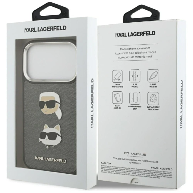 Etui Ochronne do iPhone 17 Pro Karl Lagerfeld FW Grained K&C Pins MagSafe Szary