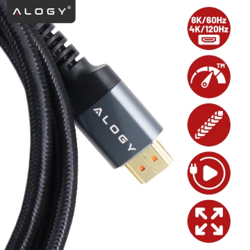 Kabel HDMI 2.1 Alogy 5m 4K 8K PREMIUM MIEDŹ ULTRA High Speed 60Hz 48GBps Czarny