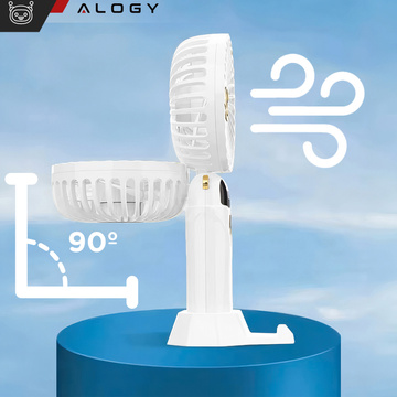 Ручний настільний вентилятор Alogy, бездротовий, портативний, стоячи з підставкою для телефону, білий