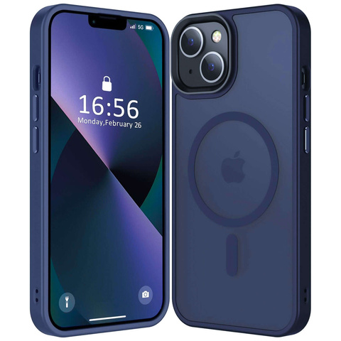 Pouzdro pro iPhone 14 Plus MagSafe Matt Case Cover Matte Alogy Ring Armored Phone Case Navy Blue