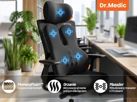 2-in-1 Car Pillow with Massage and Heating – ergonomic support for the neck, nape, back and lumbar region, electric massager with vibrations for the driver and passenger – Dr.Medic RelaxTherapyHeat™