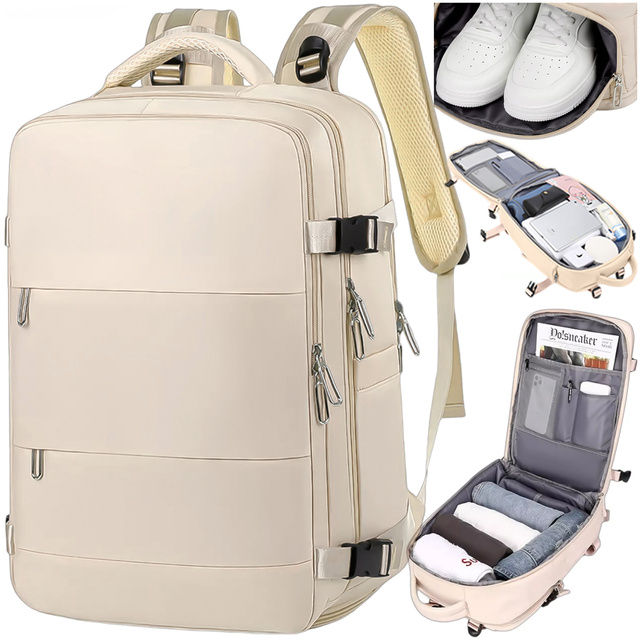 Women's Laptop Backpack Travel Suitcase Luggage for Plane Work School 45x30x20cm Alogy Beige