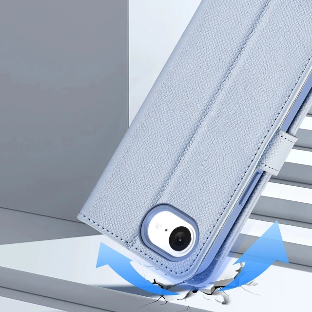 Kožené pouzdro Dux Ducis Lawa pro iPhone 16e s modrým MagSafe peněženkou