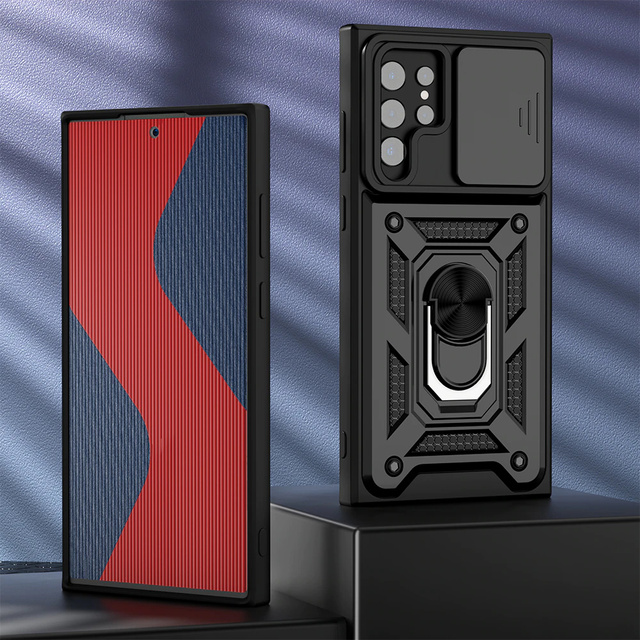 Броньований чохол з кришкою камери Alogy Camshield Stand Ring для Samsung Galaxy S22 Ultra чорний