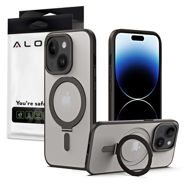 Etui pancerne Alogy Stand Ring Case obudowa ochronna na telefon do MagSafe do Apple iPhone 14 Plus Czarne + Szkło