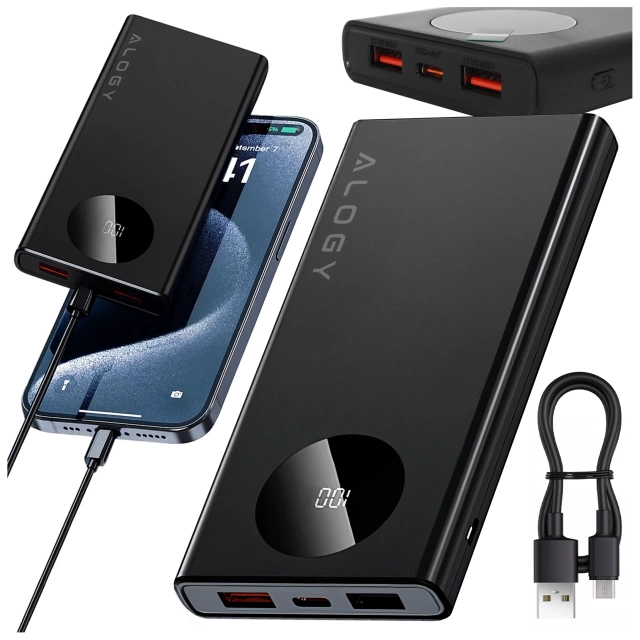 PowerBank Alogy TurboCharge 120W PD PowerDelivery швидка зарядка 10000mAh 2x USB-A 1x USB-C Black
