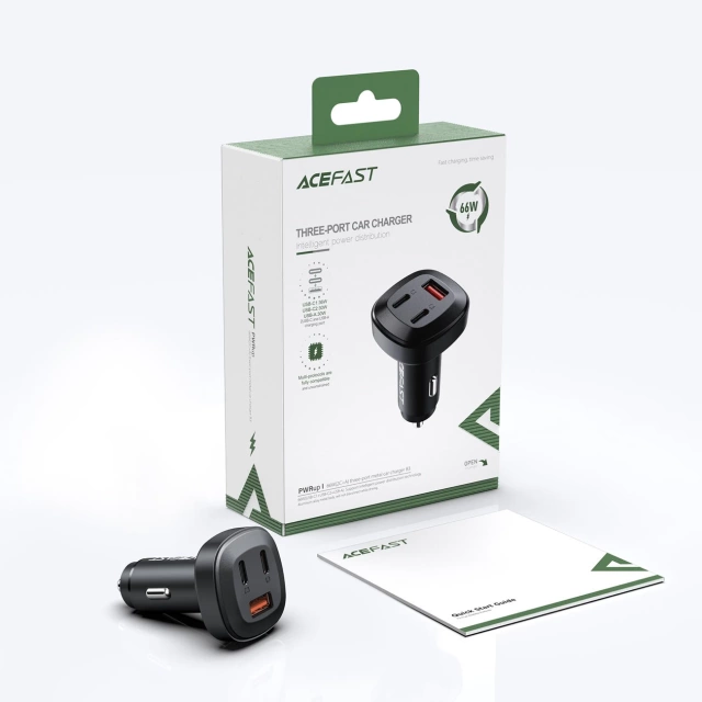 Acefast nabíječka do auta 66W 2x USB Type C / USB, PPS, Power Delivery, Quick Charge 4.0, AFC, FCP, SCP černá (B3 černá)