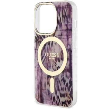 Guess GUHMP14XHLEOPWP Handyhülle für Apple iPhone 14 Pro Max 6,7" rosa/rosa Hardcase Leopard MagSafe