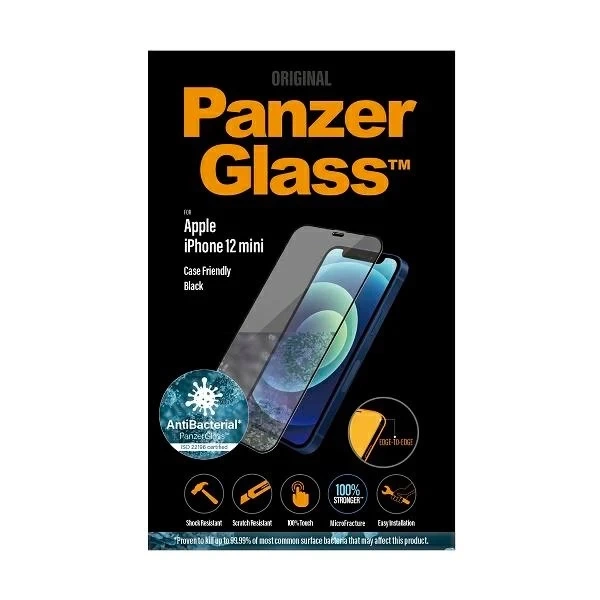 PanzerGlass E2E Super sklo pro iPhone 12 Mini Case Friendly Antibakteriální MicroFracture černá/černá