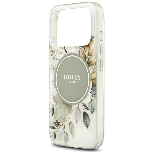 Etui Guess IML Flower & Tonal Circle MagSafe na iPhone 17 Pro Max - Zielone