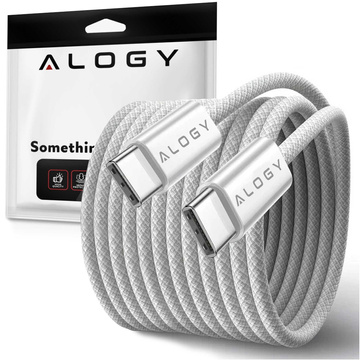 USB-C-Typ-C-Kabel, stark, schnell, PD, 2 m, für iPhone 15, Alogy-Nylonkabel, Weiß