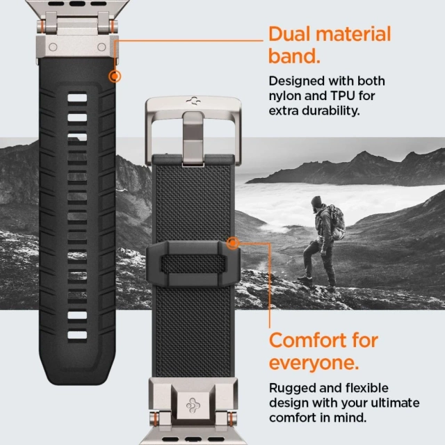 Popruh Spigen Durapro Armor pro Apple Watch 4 / 5 / 6 / 7 / 8 / 9 / Se / Ultra 1 / 2 (42 / 44 / 45 / 49 mm) je kombinací moderních materiálů, které kombinují odolnost a styl a vytvářejí jedinečný příslušenství pro vaše chytré hodinky.