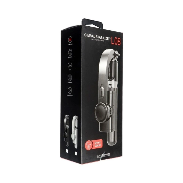 Селфі-палиця з Bluetooth-пультом дистанційного керування, штативом, стабілізатором/ручкою, чорного кольору, SSTR-L08