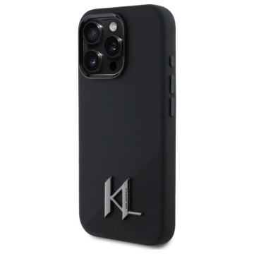 Etui Karl Lagerfeld do iPhone 16 Pro 6.3" Czarny Hardcase Silicone Shadow Metal Initial MagSafe
