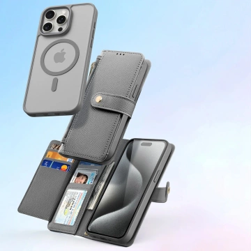 iPhone 15 Pro Dux Ducis Lawa Wallet Mag Leather Case Gray